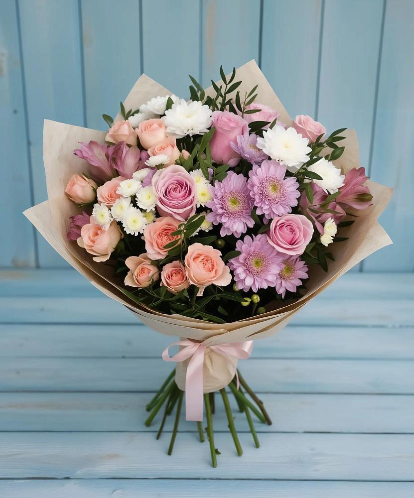 Букет цветов из: Хризантемы, Розы и Альстромерии в Красном Октябре