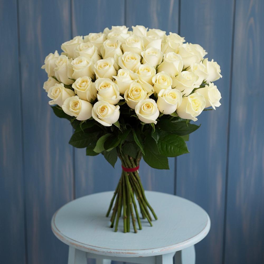 Букет 51 Белая роза Эдлесс Лав в Красном Октябре