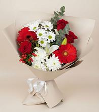 Букет цветов из:  Розы, Хризантемы, Герберы и Лилии в Красном Октябре