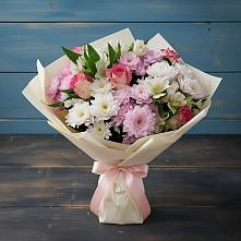 Букет цветов из:  Хризантемы, Альстромерии и Розы #REPLACE_PRED# Красном Октябре