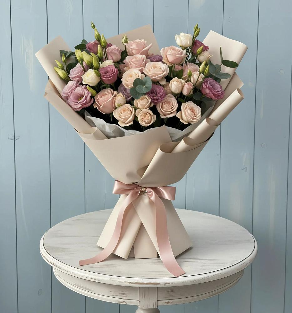 Букет цветов из: Розы и Лизиантусы в Красном Октябре