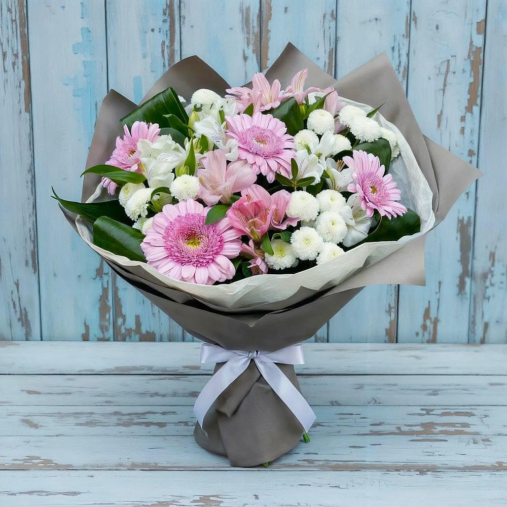 Букет цветов из: Герберы, Альстромерии и Хризантемы в Красном Октябре