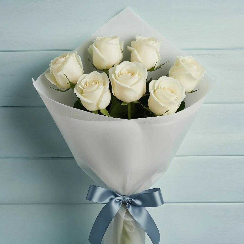 Букет 7 Белых роз Эдлесс Лав в Красном Октябре